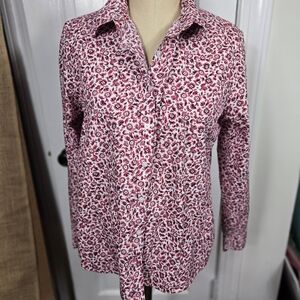 Lands' End Red and White Floral Blouse